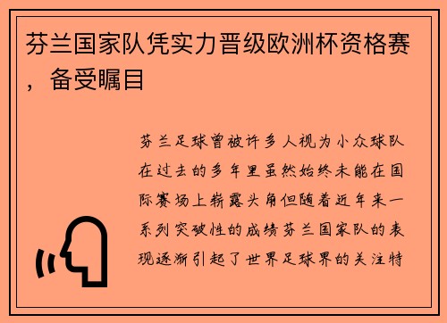 芬兰国家队凭实力晋级欧洲杯资格赛，备受瞩目